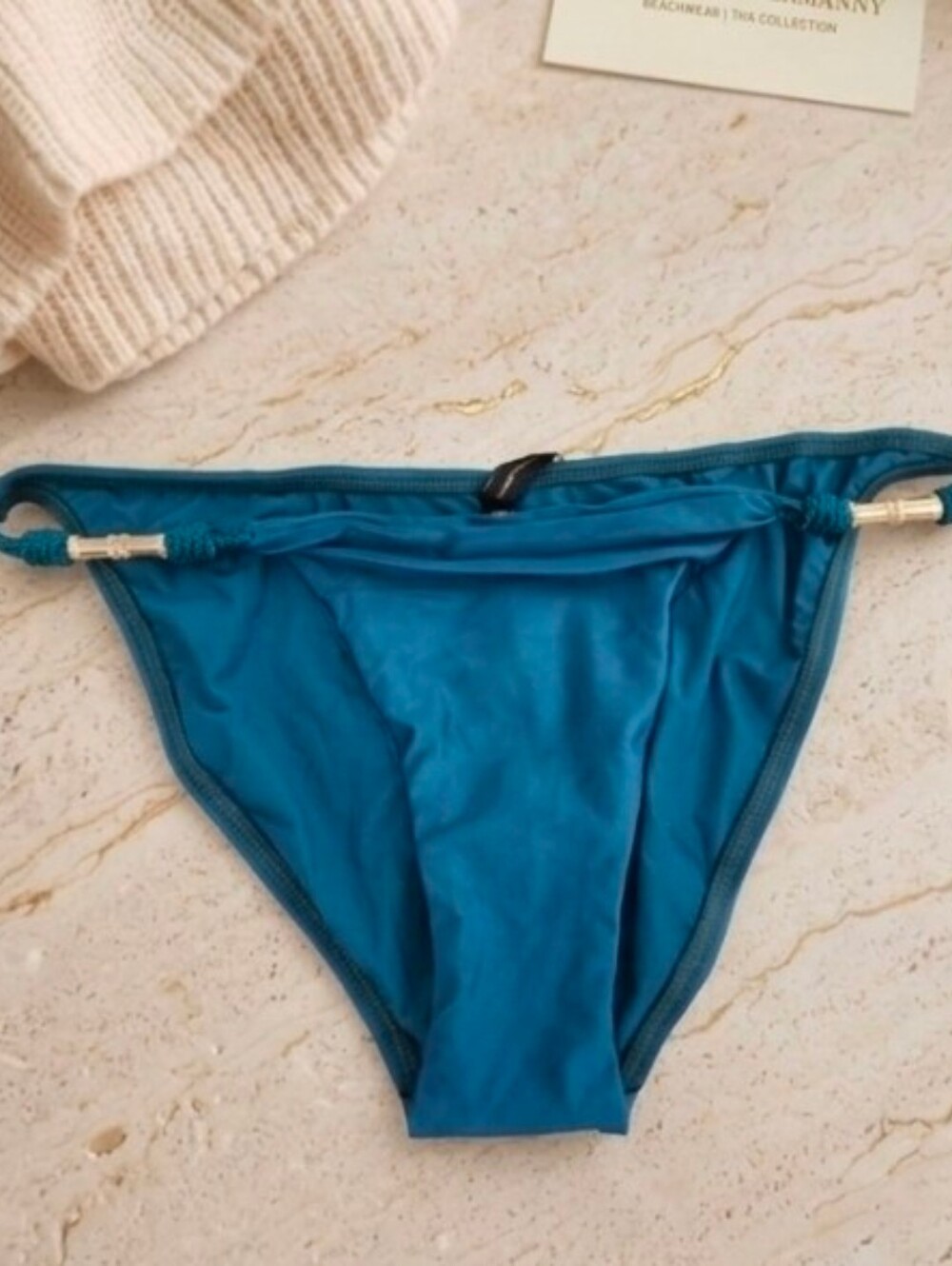 NWT ViX Paula Hermanny Solid Trim Roll Full Bikini Bottom Teal Blue Size M $108